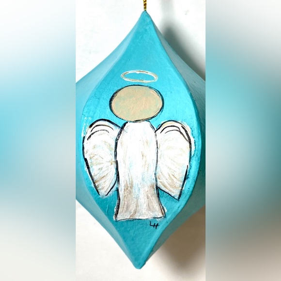 ORIGINAL Hand Painted Angel Folk Art 6 Sided Paper Mache Christmas Ornament - Picture 7 of 10